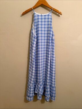 CeCe Blue White Gingham Midi Dress Sleeveless Size Medium